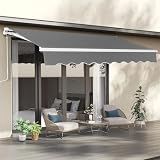VINGLI 12' x 10' Retractable Awning for Patio Awning Door Awning with Manual Crank Handle, Aluminum Frame Door Canopy UV Resistant (Grey)