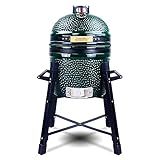 London Sunshine Ceramic Kamado Charcoal BBQ Grill and Smoker, Stainless Steel Grates -15" Ceramic with Tall Stand (GREEN)