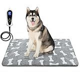 Dog Heating Pad, 34×21In Heated Dog Bed, 1-24 Hour Adjustable Thermostat Dog House Heater with Always-On On Function, Equipped with Soft Cotton Cover, Waterproof-Gray