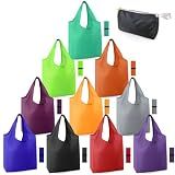 BeeGreen Reusable-Grocery-Bags-Foldable-Machine-Washable-Reusable-Shopping-Bags-Bulk Colorful 10 Pack 50LBS Extra Large Folding Reusable Bags Totes w Zipper Storage Pouch Lightweight Polyester Fabric