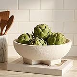 FESTGLOX Large Decorative Bowls, Beige White Decorative Fruit Bowl for Kitchen Counter, Resin Pedestal Entryway Key Bowls for Home Decor, Modern Coffee Table Bowl for Purse, Candy, Jewelry