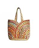 SHIVERO HOMES Handmade Jute Cotton Straw Boho Beach Bags Buckets Handbag Shoulder Bag Tote Bag for Women Tassel Bag Natural Fiber Hand Woevn Handbags Multicolor