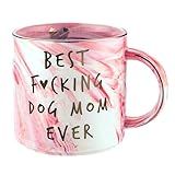 Dog Mom Gifts - Best Dog Mom Ever - Funny Birthday Gift For Dog Lovers Women - Gag Gifts for New Puppy Fur Baby Owners - Fur Mama Presents, Pitpull Pug - Cute Pink Marble Mug, 11.5oz Coffee Cup