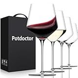 Potdoctor Red Wine Glasses Set of 4-18oz,White Crystal Hand Blown Wine Glass with Long Stem, Ultra-thin for Wine Tasting, Ideal for Anniversary, Birthday, Party