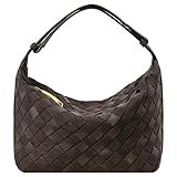 Suede Leather Handbag for Women, Leather Woven Bag, Small Clutch Bag Suede Handbag, Underarm Purse Top-Handle Handbag,Coffee