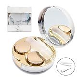 Vastsoon Contact Lens Case, Portable Cute Eye Contacts Colored Lenses Applicator Remover Tool Kit with Mirror Solution Bottle for Travel Daily Outdoor (Gold)