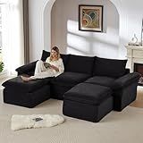 111" Cloud Sectional Couches for Living Room,Convertible Boneless U Shaped Couch with Ottomans, Modern Modular Sectional Sofa,Oversized,Black