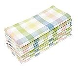 COTTON CRAFT Gingham Buffalo Plaid Check Napkins - Spring Easter Bunny Pastel Luncheon Dinner - Set of 8 - Pure Cotton - Reusable Washable - 17 x 17 inches - Yellow Multi Pastel