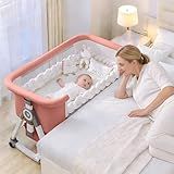 Nawahev Baby Bassinet,3 in 1 Baby Bassinets Bedside Sleeper with Wheels and Mosquito Net,Bedside Bassinet for Baby with Comfy Mattress, Mattress&Breathable Mesh,Storage Basket
