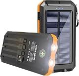 Solar Charger Power Bank 20000mAh Portable Charger with 4 Built-in Cables and USB-C in/Output, Dual Emergency Flashlights, Waterproof Outdoor Battery Pack for Camping, Hiking, Travel, and Storm Prep