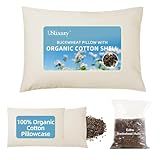 USlixury Organic Buckwheat Pillow for Sleeping with Extra Organic Pillowcase and Hulls, 16"X22" Buckwheat Hull Pillow, Adjustable Height and Firmness, Firm Neck Support for Side Sleepers, Cool, White