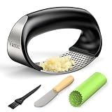 Vantic Garlic Press Rocker - Stainless Steel Garlic Crusher, Mincer and Chopper with Peeler & Scraper, Easy Kitchen Gadget for Effortless Smashing