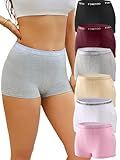 FINETOO Womens Cotton Boy Shorts Underwear Full Coverage Soft Boxer Briefs High Waisted Panties for Lady Girls 6 Pack(M)