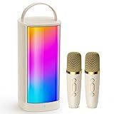 HWWR Mini Karaoke Machine for Kids and Adults, Portable Bluetooth 5.3 Karaoke Speaker with 2 Wireless Microphones, Popular Birthday Gifts for Girls Boys Age 3-12+, Singing Machine with Party Lights
