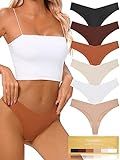 tichers Seamless Thongs for Women No Show Thong V-waisted Stretch Breathable Sexy Panties Underwear 6 Pack