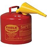 Eagle 5 Gallon Type I Red Safety Gas Can for Gasoline with Flame Arrester, Self-Closing Lid, and F-15 Funnel, Made in the USA, Galvanized Steel Flammable Storage Can, UI50FS