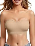 Strapless Bras for Women Non-Slip Bandeau Bra Push Up Invisible Bralettes Seamless Wireless No Underwire Padded Tube Top Bra Nude XL