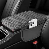 Amiss Car Center Console Cover, Upgraded Leather Car Armrest Cushion with 2 Storage Pockets, Universal Waterproof Cushion Pad, Non-Slip Car Interior Accessories, Fits Most Sedans SUVs Trucks (Gray)