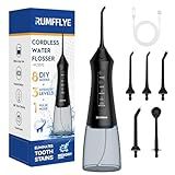 RUMFFLYE Water Dental Flosser Teeth Pick 300ML Portable Cordless Oral Irrigator for Teeth Cleaning with 4 Modes 5 Jet Tips 12 Pressure Settings USBCharger IPX7 Irrigation Cleaner for Home Travel Black