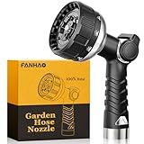 FANHAO Heavy Duty Garden Hose Nozzle, 100% Metal Water Hose Sprayer with 10 Spray Patterns, High Pressure Thumb Control On/Off Valve Water Nozzle for Plants Watering, Car & Pet Washing