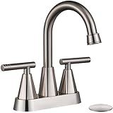 Cobbe 4 inch Brushed Nickel Bathroom Faucets with Pop up Drain and Two Supply Hoses, Lead-Free Stainless Steel 2 Handle Centerset Faucet for Vanity, RV