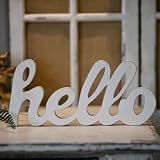 Sintosin Rustic Wooden Hello Sign for Home Decor 14", Distressed White