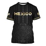 REVENEVER Mexican Aztec Soccer Jersey for Men Mexico Pattern Short Sleeve Training Shirt Breathable Sport Casual T Shirt for Soccer Fans