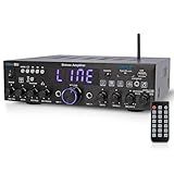 Pyle Wireless Bluetooth Home Stereo Amplifier- Multi-Channel, 200W Power Amplifier, Home Audio Receiver System w/ Optical/ Phono/ Coaxial, FM Radio, USB/SD,AUX, RCA, Mic in, Antenna, Remote- PDA4BU.5