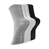 BONANGEL Pilates Socks with Grips for Women, 3 Pairs Womens Grippy Yoga Ballet Barre Hospital Gym Athletic Socks