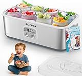Suteck Yogurt Maker - Stainless Steel Yogurt Makers with Adjustable Time & Temp Control,Automatic Shut-Off & Constant Temper for Homemade Greek, Probiotic Yogurt, BPA-Free 8 Glass Jars (48 oz)