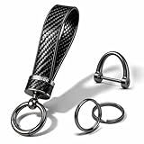 Turcee Leather Car Keychain - Carbon Fiber Interior Key Fob with Anti-Lost D-Ring - Car Accessory Key Ring (Black)