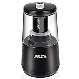 JARLINK Electric Pencil Sharpener, Heavy-Duty Helical Blade to Fast Sharpen, Auto Stop for No.2/Colored Pencils(6-8mm), AC Adapter/Battery Operated in School Classroom/Office/Home (Black)