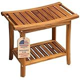 GREENTEAK Premium 22" Teak Wood Shower Bench with Shelf, 2-Tier Waterproof Teak Shower Stool, Non-Slip Feet for Enhanced Safety, Spa Bath Seat for Bathroom, Indoor & Outdoor Use, 300 lb Capacity