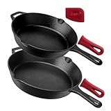 Cuisinel Pre-Seasoned Cast Iron Skillet 2-Piece Set (10-Inch and 12-Inch) Oven Safe Cookware - 2 Heat-Resistant Holders - Indoor and Outdoor Use - Grill, Stovetop, Induction Safe