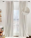 Linen Textured Total Blackout Curtains for Bedroom 84 Inches Long, Cream