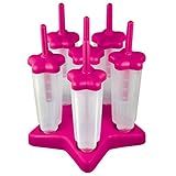 Tovolo Popsicle Molds with Sticks (6-Pack, Star Pop) - Reusable Ice Pop Molds & Sticks for Homemade Ice Pops & Frozen Snacks - Popsicle Maker with Stand, Dishwasher Safe & BPA-Free - Fushia