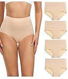 wirarpa Women's Cotton Postpartum Underwear High Waisted Ladies Panties Full Coverage Briefs 4 Pack Beige Medium