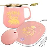 Mama Gifts, Mothers Day Mom Gifts from Daughter Coffee Mug Warmer & Mug Set, Mama Bear Gifts for Mom Auto Shut Off Smart Warmer Coaster, Smart Electric Beverage Warmer for Coffee, Tea