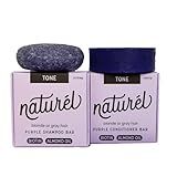 Naturel Purple Toning Shampoo and Conditioner Bar Set with Biotin for Blonde or Grey Hair, Shampoo Bar and Conditioner Bar for Blonde or Grey Hair, Vegan and Cruelty Free, Zero Waste, Made in USA