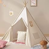 Sumbababy Teepee Tent for Kids Indoor - Natural Canvas Kids Play Tent - Washable Tipi Sleepover Tents with Lights & Carry Bag, Outdoor Toddler Tents for Girls & Boys - Foldable Playroom Gift Toys