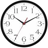 DAXSMY 8 Inch Wall Clock - Battery Operated, Silent Non-Ticking Analog Sweep Movement - Easy to Read Numbers for Home, Office, Kitchen, Classroom (Black)