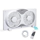 BEYOND BREEZE Window Fan Reversible Airflow, 9" Dual Window Fan with 3-Speed 3 Modes (Cool, Circulate, Exhaust), Remote Control Twin Window Fan 23.5" to 37" Adjustable Width for Bedroom, Kitchen, Home