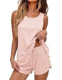 Ekouaer Womens Pajama Sets Sleeveless Tank Tops and Split Shorts Pjs Set Soft Comfy Summer 2 Piece Sleepwear,Light Pink,L
