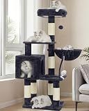 Heybly Cat Tree with Toy, 43.3 inch Cat Tower condo for Indoor Cats, Cat House with Padded Plush Perch, Cozy Hammock and Sisal Scratching Posts, Smoky Gray HCT004SG