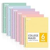 SUNEE Spiral Notebooks, 6 Pack, 1-Subject, College Ruled Paper, 8" x 10-1/2", 70 Sheets per Notebook, Assorted Pastel Colors Spiral Notebooks for School