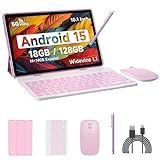 IWEGGO Android 15 Tablet, 10 Inch 18GB RAM+128GB ROM/ 2TB Expandable Tablet, 2.0GHz Quad-core Processor, 1280*800 HD Touch Screen, 5G WiFi6 BT 5.0, 2 in 1 Tablets with Keyboard Case Mouse Stylus Pink