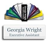 Custom Engraved Name Tag 1x3 Inch, Personalized Badge (White w/Blue Text)