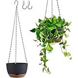 Kvetto Set of 2 Hanging Planters for Indoor Outdoor Plants, 8 Inch Self-Watering Hanging Flower Pots with Drainage Hole & Removable Water-Storage Tray (Hooks)
