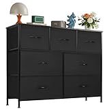 OLIXIS 7 Drawers Dresser for Bedroom, Fabric Storage Tower for Living Room, Entryway - Sturdy Steel Frame, Wooden Top & Easy Pull Fabric Bins, Closet Chests Organizer for Clothes, Black