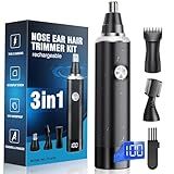 Nose Hair Trimmer for Men, 3-in-1 Professional Painless USB-C Rechargeable Eyebrow & Facial Nose Trimmer for Men Women, LED Display Trimmer with Powerful Motor and Dual-Edge Blades, IPX7 Waterproof